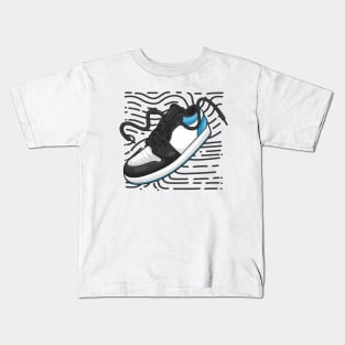 AJ 1 Black Dark Powder Blue Sneaker Kids T-Shirt